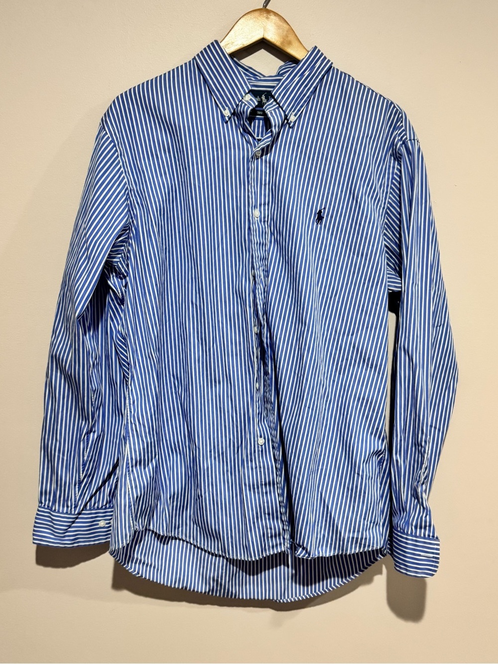 Ralph Lauren Custom Fit Striped Men's Shirt Size L Blue White Long Sleeve Button